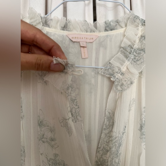 Rebecca Taylor, 100% Pure Silk, Cream and Baby Blue, Size 2 - Picture 8 of 14